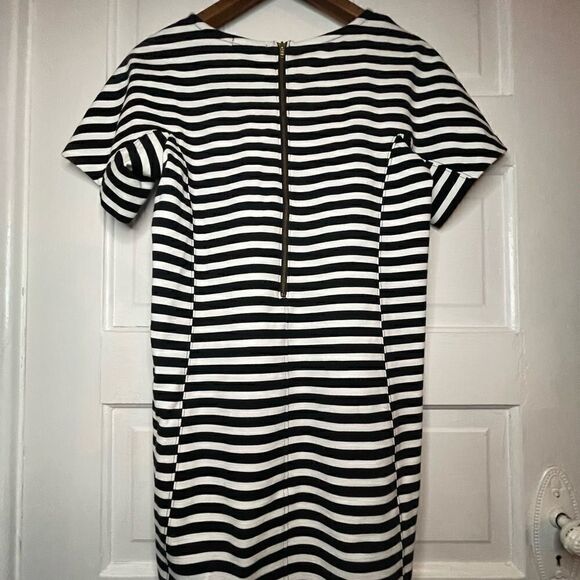 J. Crew Black & White Striped Short Sleeve Dress w/ Exposed Zipper - Picture 6 of 12